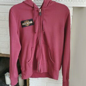 Harley Davidson Women's Maroon Cotton Bikercore Hoodie with Zipper Size L